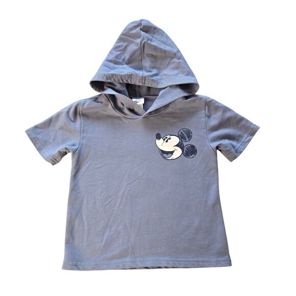 Disney Mickey Mouse Shirt Youth 4 Gray Hooded Short Sleeve Kids Pullover Tee - Picture 1 of 9